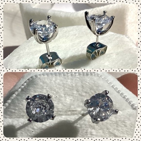 💖Silver Filled Brilliant Cut Heart Prong Diamond (Lab) Stud Earrings - Picture 4 of 17